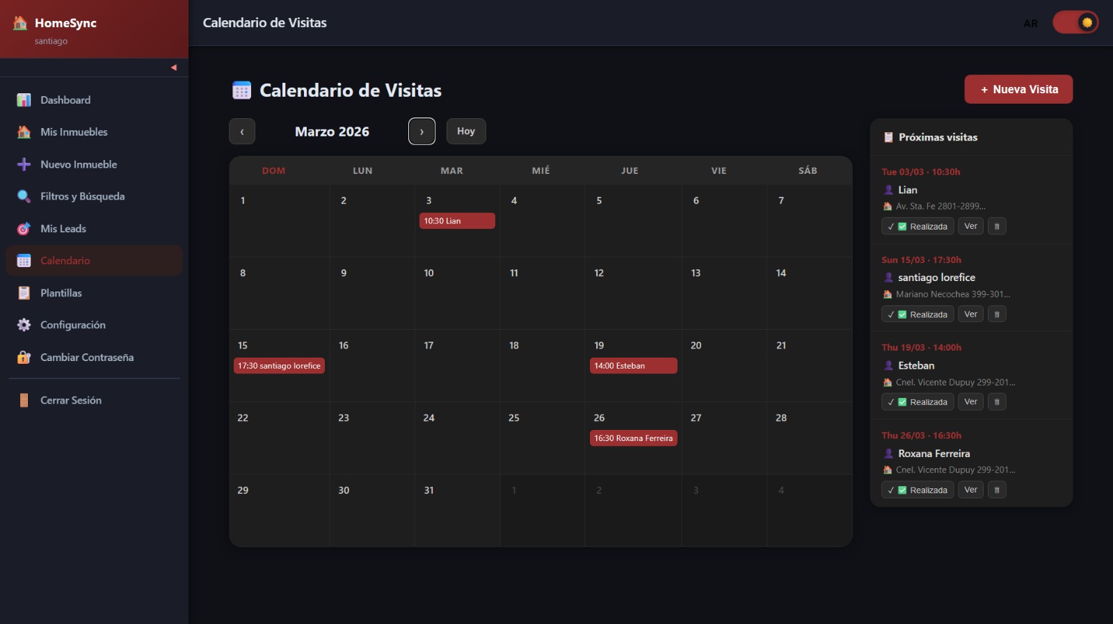Calendario Visitas HomeSync