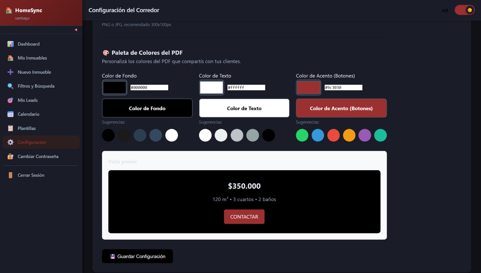 Config colores PDF HomeSync